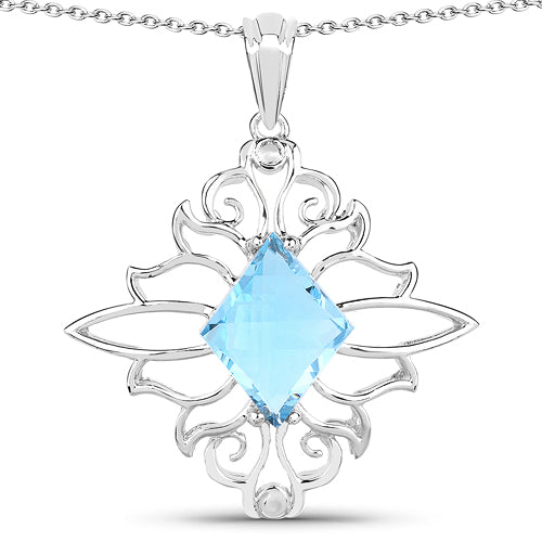 Pendentif en topaze bleue suisse véritable de 5,15 carats en argent sterling