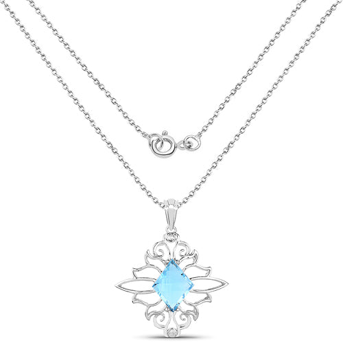 Pendentif en topaze bleue suisse véritable de 5,15 carats en argent sterling