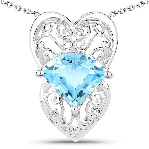 4.65 Carat Genuine Swiss Blue Topaz Pendant in Sterling Silver