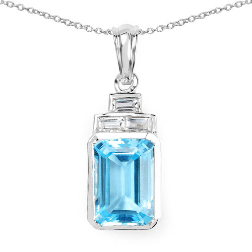 9.99 Carat Genuine Swiss Blue Topaz Pendant in Sterling Silver