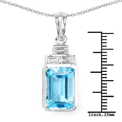 9.99 Carat Genuine Swiss Blue Topaz Pendant in Sterling Silver