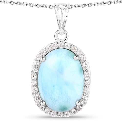 Colgante de Larimar y Topacio Blanco de 13.55 Quilates en Plata Esterlina