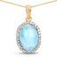 Pendentif en Larimar et Topaze Blanche Plaqué Or Jaune 14K