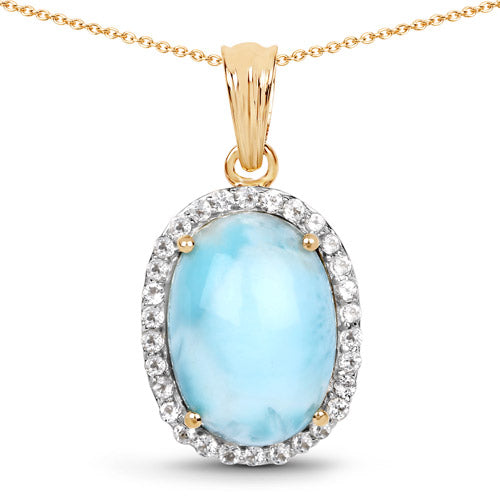 Pendentif en Larimar et Topaze Blanche Plaqué Or Jaune 14K