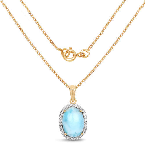 Pendentif en Larimar et Topaze Blanche Plaqué Or Jaune 14K