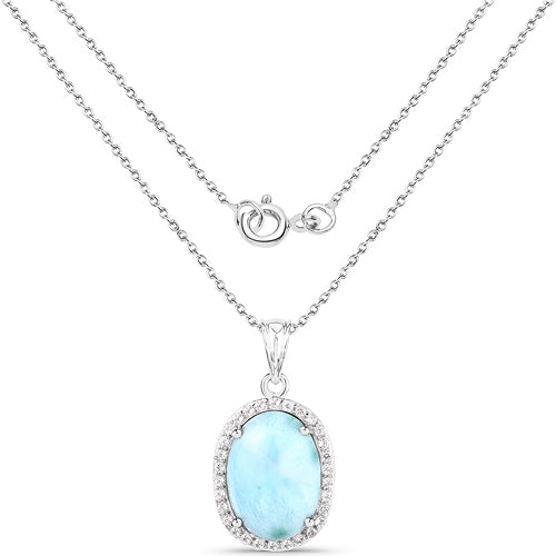 Colgante de Larimar y Topacio Blanco de 13.55 Quilates en Plata Esterlina
