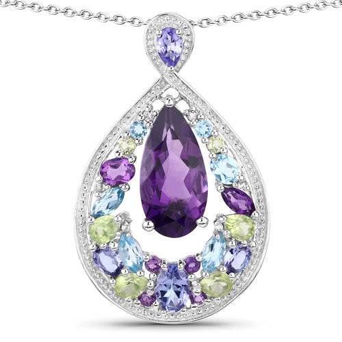 Pendentif en argent sterling .925 de 6,40 carats avec pierres multi-stones