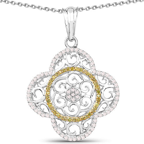 0.57 Carat Genuine White and Yellow Diamond Pendant in Sterling Silver