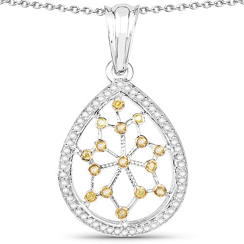0.45 Carat Genuine White Diamond and Yellow Diamond Pendant