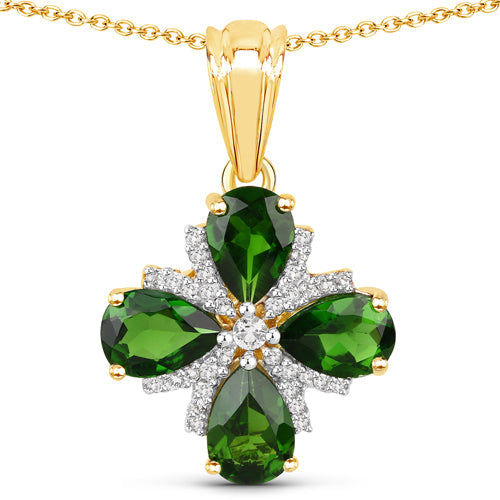 Pendentif élégant en chrome diopside de 2,70 carats et topaze blanche