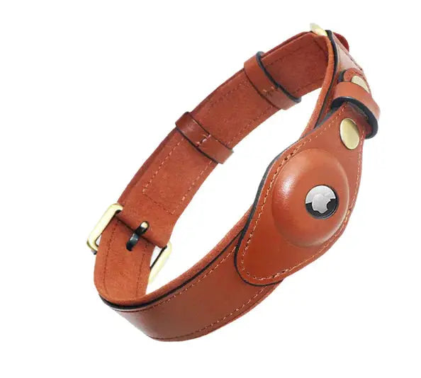 Premium Leather Anti-Lost Dog Collar with AirTag Holder