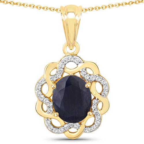 Pendentif en argent sterling avec saphir bleu de 3,43 carats et topaze blanche