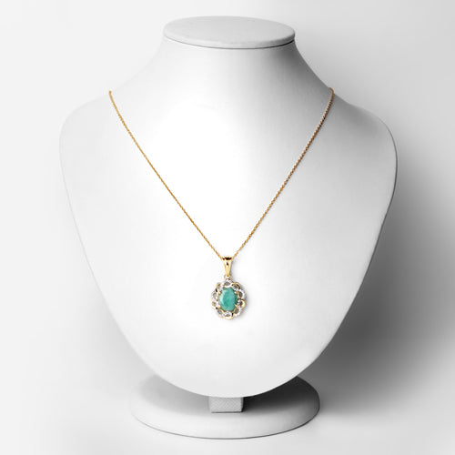 2.78 Carat Genuine Emerald and White Topaz Pendant