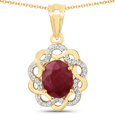 3.43 Carat Genuine Ruby and White Topaz Pendant in Sterling Silver