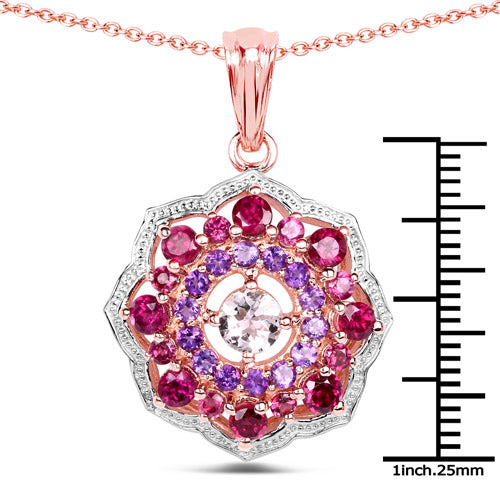 Colgante de Morganita, Rodolita y Amatista Bañado en Oro Rosa de 14K