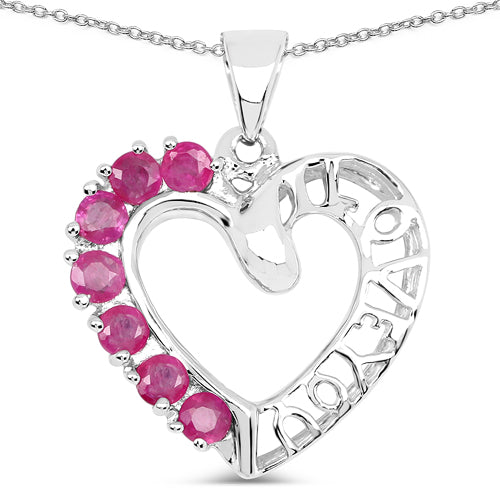 Colgante de Corazón de Rubí Genuino de 0.91 Quilates en Plata Esterlina
