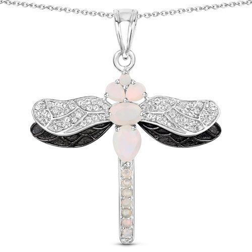 Elegant Ethiopian Opal & White Topaz Sterling Silver Pendant