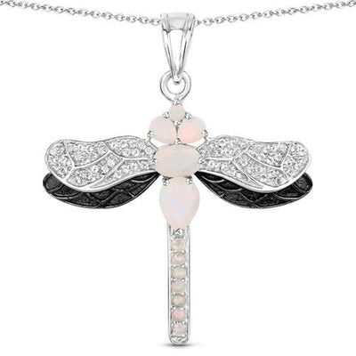 Elegant Ethiopian Opal & White Topaz Sterling Silver Pendant