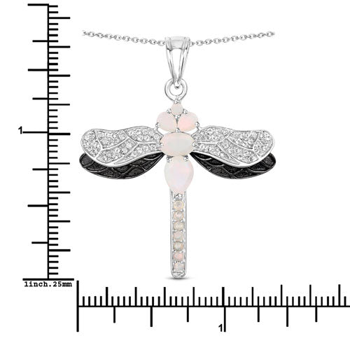 Elegant Ethiopian Opal & White Topaz Sterling Silver Pendant