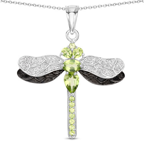 Pendentif en argent sterling avec péridot et topaze blanche de 1,98 carat