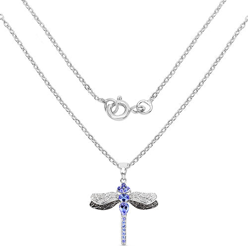 Colgante de Plata Esterlina con Tanzanita y Topacio Blanco de 1.93 Quilates