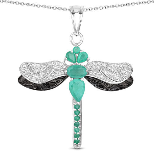 Pendentif en émeraude zambienne véritable de 1,87 carat et topaze blanche