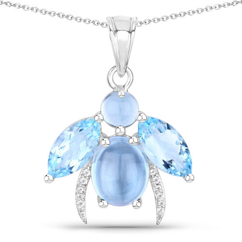 9.06 Carat Genuine Blue Topaz & White Topaz Sterling Silver Pendant