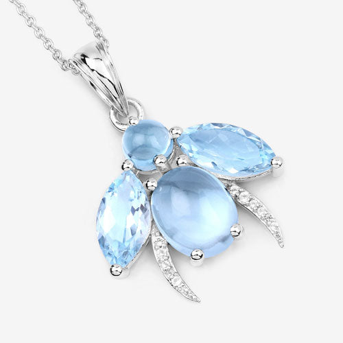 9.06 Carat Genuine Blue Topaz & White Topaz Sterling Silver Pendant
