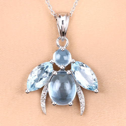9.06 Carat Genuine Blue Topaz & White Topaz Sterling Silver Pendant