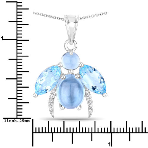 9.06 Carat Genuine Blue Topaz & White Topaz Sterling Silver Pendant