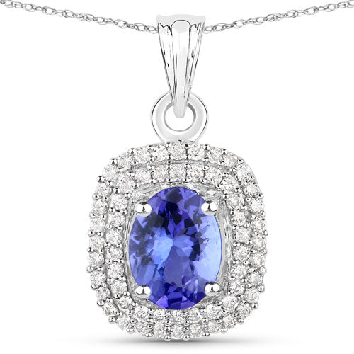 Pendentif en Tanzanite et Diamant Blanc de 1,41 Carat en Or Blanc 14K