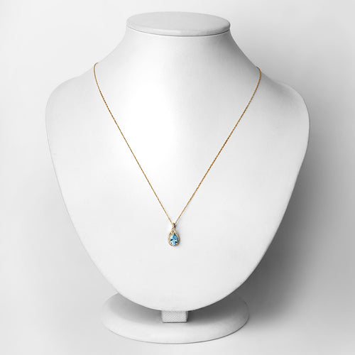 0.89 Carat Swiss Blue Topaz & Diamond 14K Gold Pendant