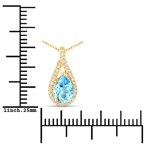 0.89 Carat Swiss Blue Topaz & Diamond 14K Gold Pendant