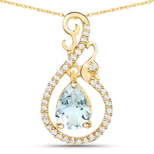 Pendentif en or jaune 14K avec aquamarine et diamant de 0,76 carat