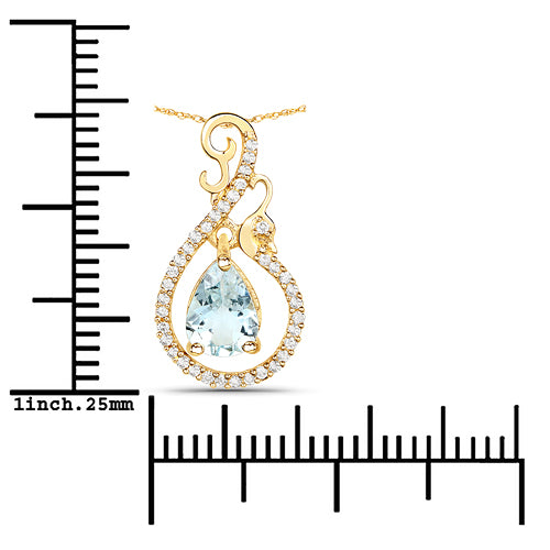 Pendentif en or jaune 14K avec aquamarine et diamant de 0,76 carat