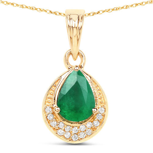Pendentif en or 14K avec émeraude zambienne et diamant de 0,89 carat