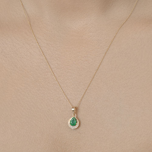 Pendentif en or 14K avec émeraude zambienne et diamant de 0,89 carat