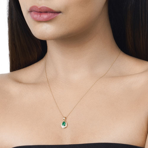 Pendentif en or 14K avec émeraude zambienne et diamant de 0,89 carat