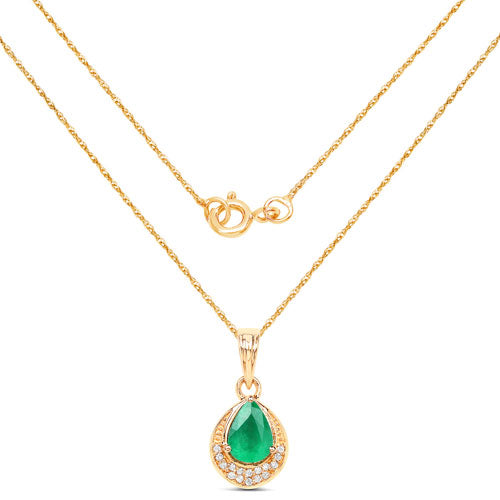Pendentif en or 14K avec émeraude zambienne et diamant de 0,89 carat