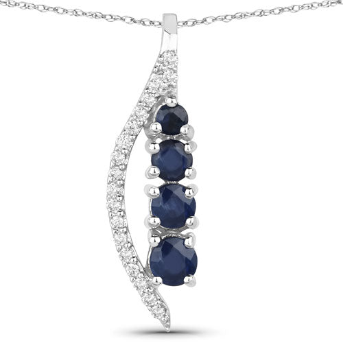 Pendentif en or blanc 14K avec saphir bleu et diamant de 0,40 carat