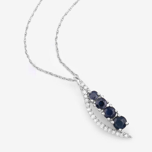Pendentif en or blanc 14K avec saphir bleu et diamant de 0,40 carat
