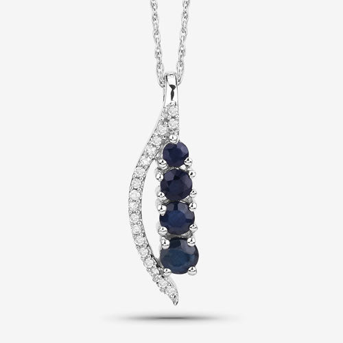 Pendentif en or blanc 14K avec saphir bleu et diamant de 0,40 carat