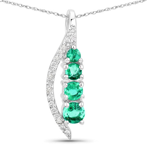Colgante de Esmeralda Zambiana Genuina de 0.34 Quilates y Diamante Blanco en Oro Blanco de 14K