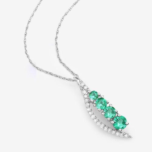 Colgante de Esmeralda Zambiana Genuina de 0.34 Quilates y Diamante Blanco en Oro Blanco de 14K