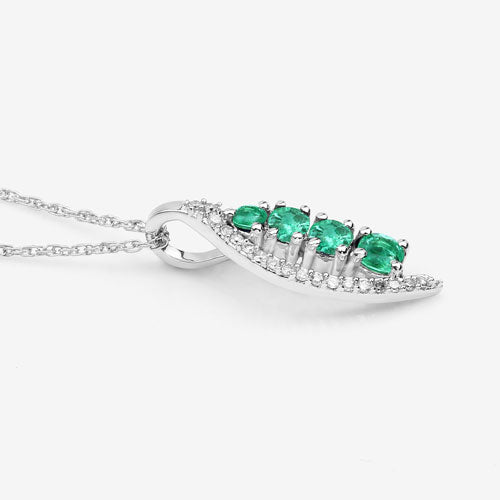 Colgante de Esmeralda Zambiana Genuina de 0.34 Quilates y Diamante Blanco en Oro Blanco de 14K