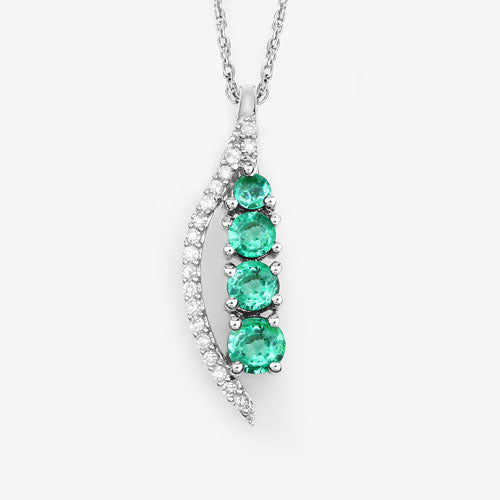 Colgante de Esmeralda Zambiana Genuina de 0.34 Quilates y Diamante Blanco en Oro Blanco de 14K