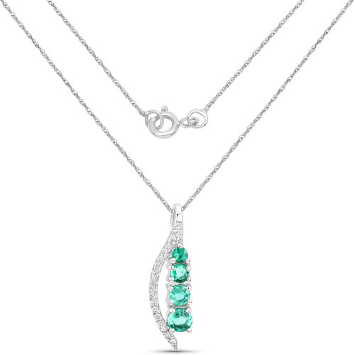 Colgante de Esmeralda Zambiana Genuina de 0.34 Quilates y Diamante Blanco en Oro Blanco de 14K
