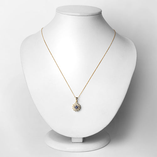 Pendentif en Tanzanite et Diamants Blancs de 0,31 Carat en Or 14K