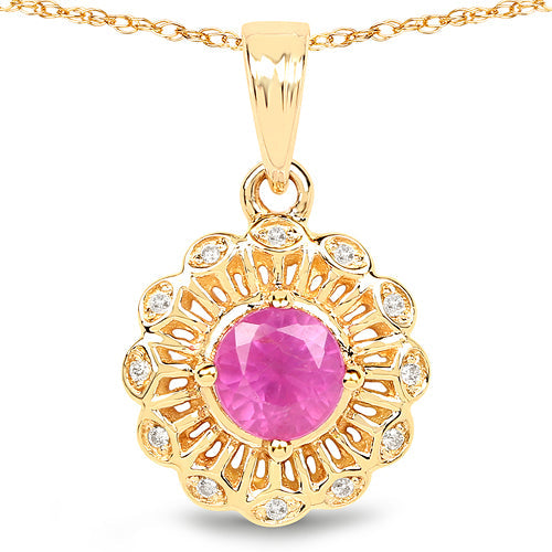 0.59 Carat Ruby and Diamond 14K Yellow Gold Pendant