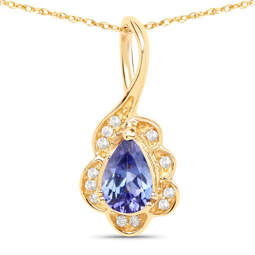 Colgante de Oro Amarillo de 14K con Tanzanita y Diamantes de 0.40 Quilates